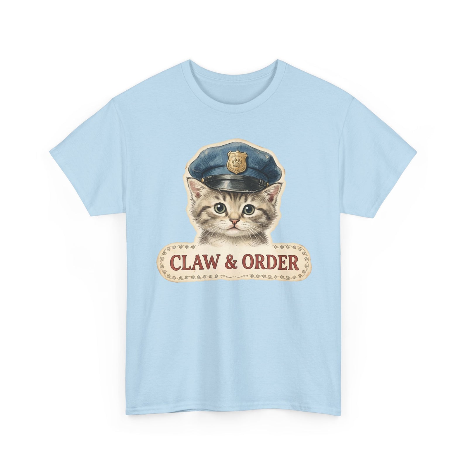 Claw and Order Cat T-Shirt — Funny Cat Crime Pun Tee
