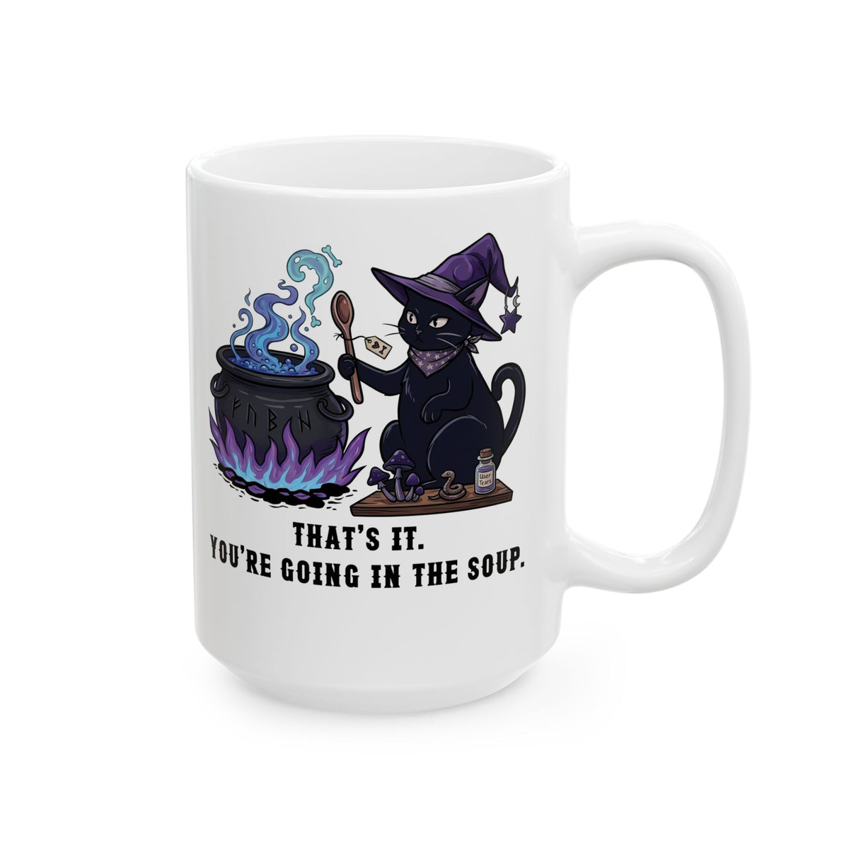 Black Cat “Purrfect Potion” Mug — Witchy Cat Graphic Ceramic Mug