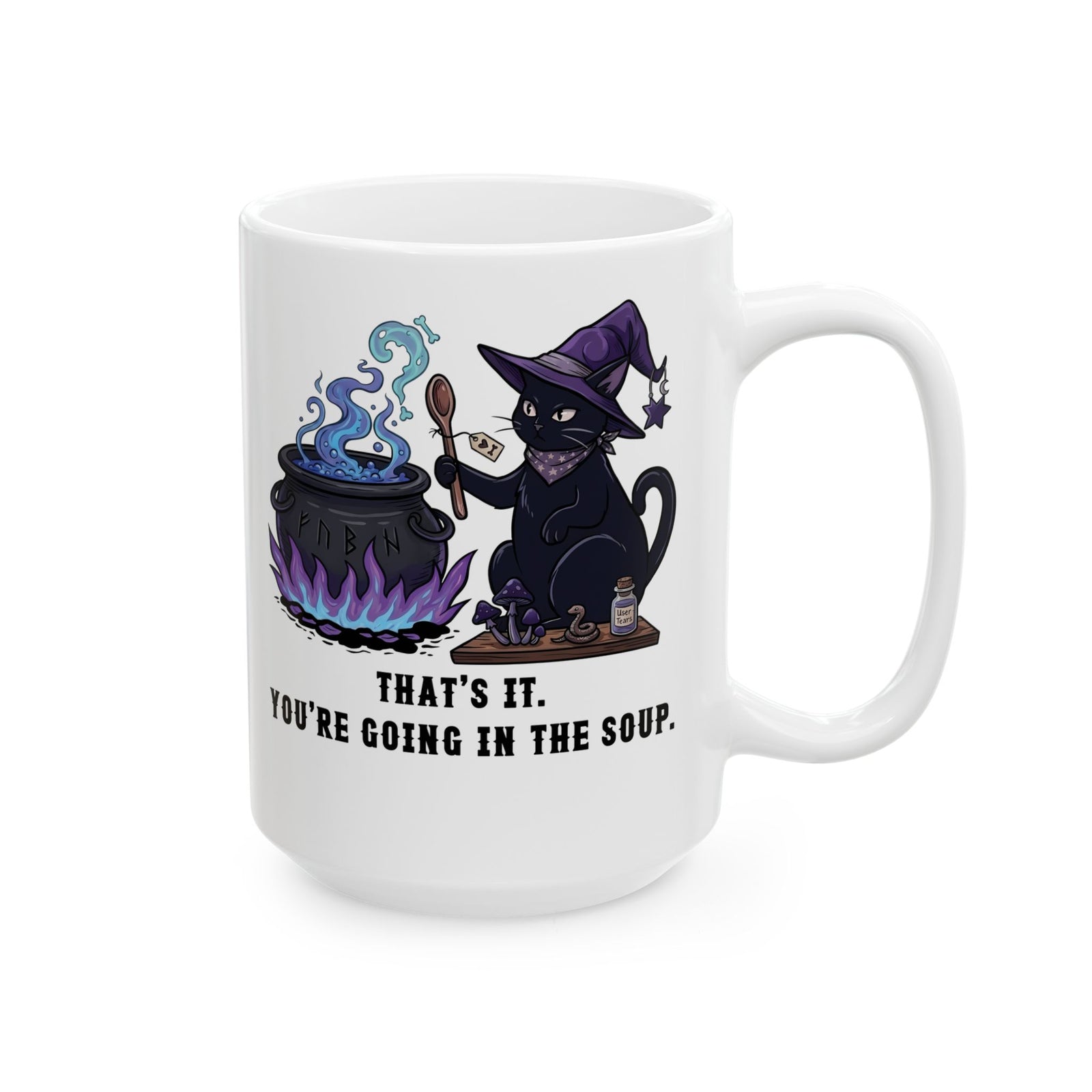 Black Cat “Purrfect Potion” Mug — Witchy Cat Graphic Ceramic Mug