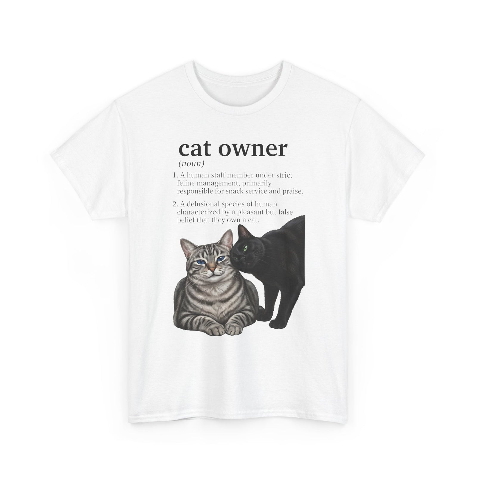 Cat Owner Definition T‑Shirt — Cute Tabby & Black Cat Graphic Tee for Cat Lovers