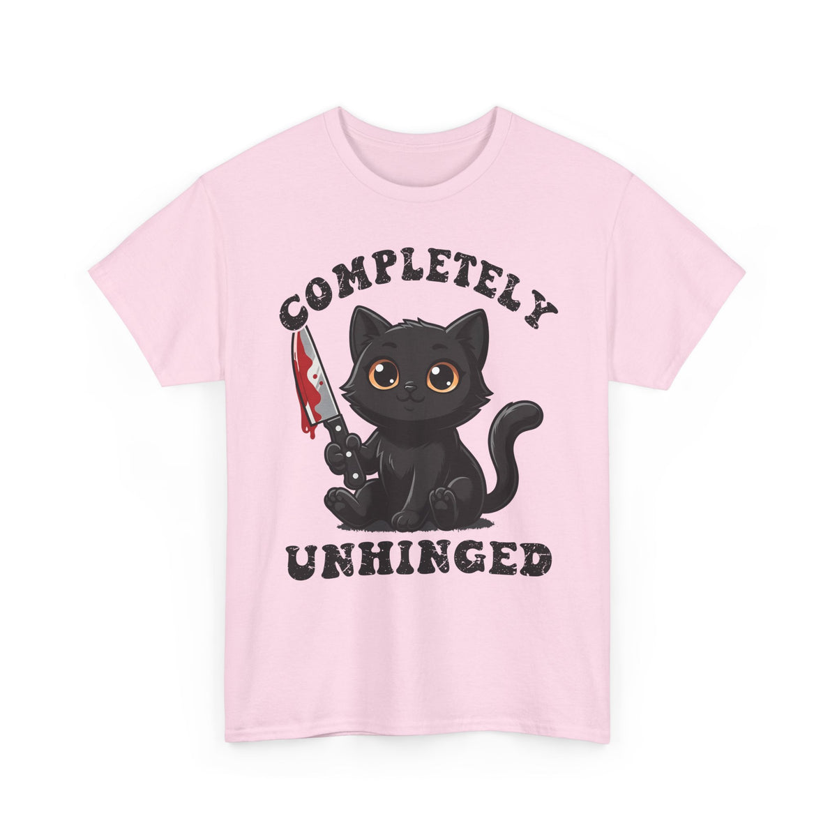 Completely Unhinged Black Cat T-Shirt — Funny Cute Psycho Knife Tee