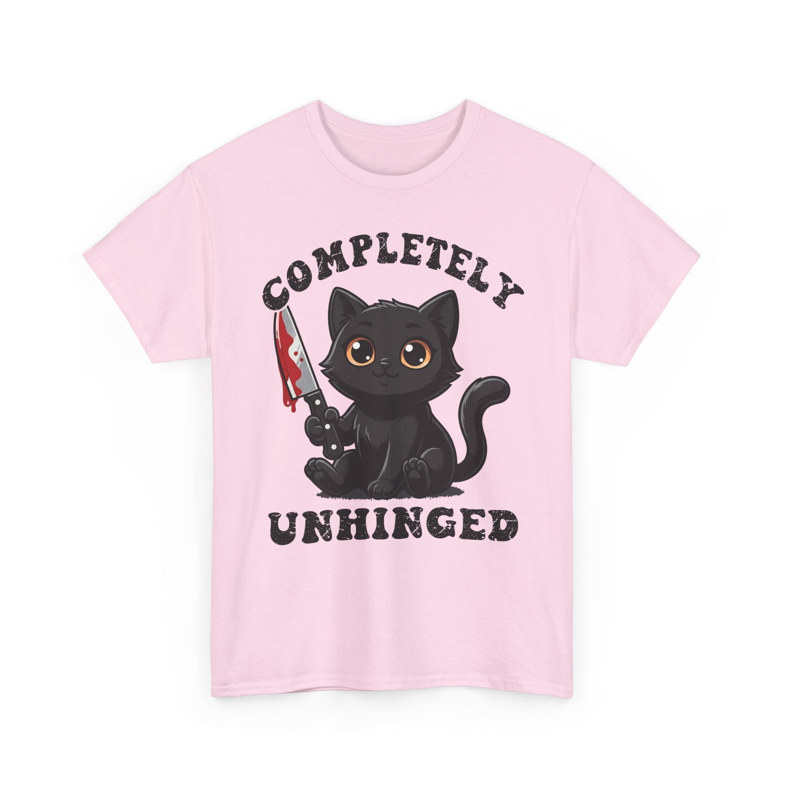 Completely Unhinged Black Cat T-Shirt — Funny Cute Psycho Knife Tee