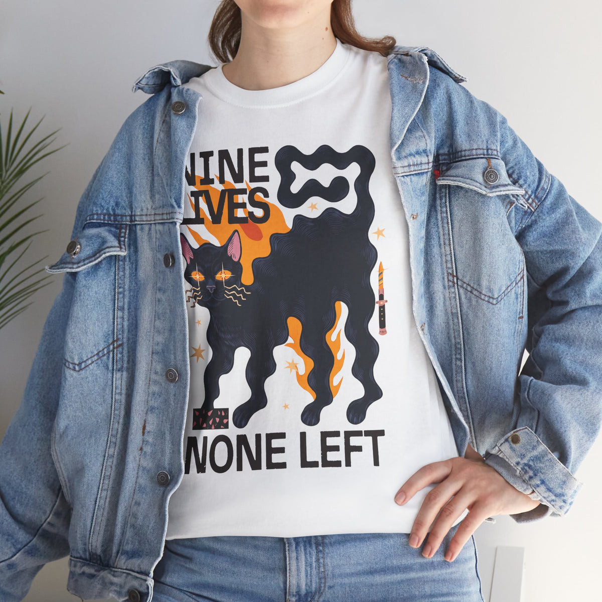 Nine Lives None Left T-Shirt — Edgy Spooky Black Cat Graphic Tee