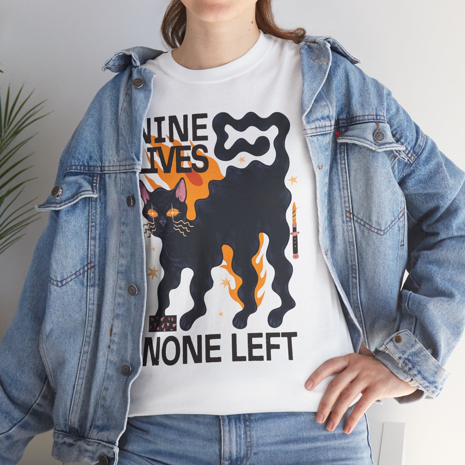 Nine Lives None Left T-Shirt — Edgy Spooky Black Cat Graphic Tee