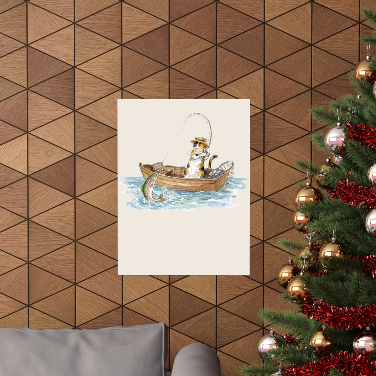 Cat Fishing Poster — Funny Fishing Cat Graphic Poster