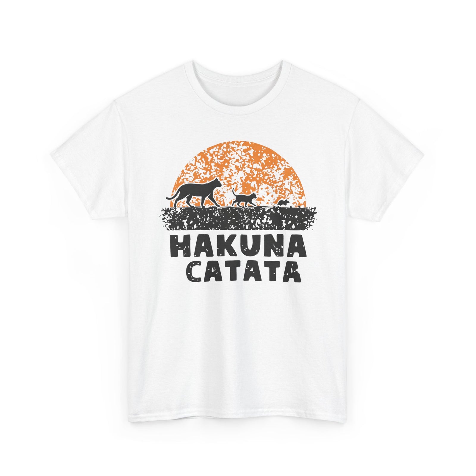 Hakuna Catata T‑Shirt — Funny Cat Rescue Tee with Sunset Silhouette