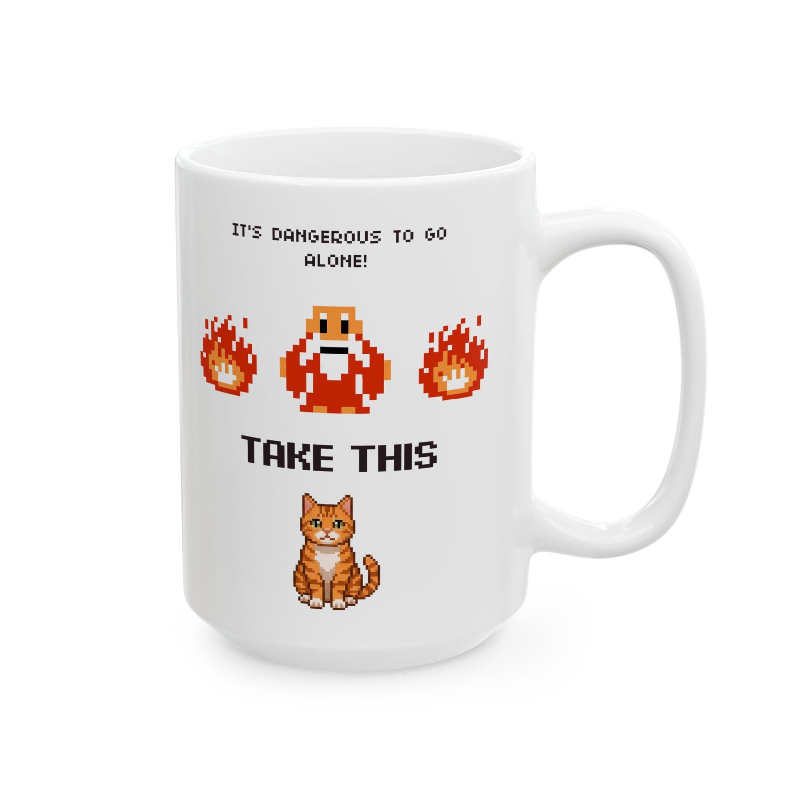 Retro Gamer Cat Mug, It's Dangerous to Go Alone Take This Cat Mug