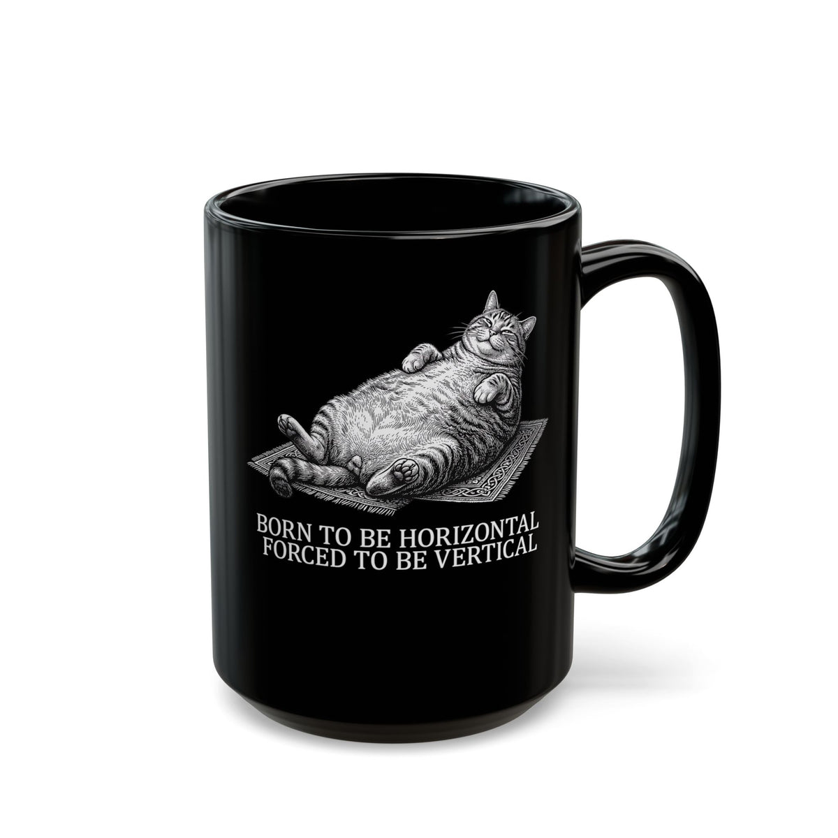 Born to Be Horizontal Fat Cat Black Mug — Funny Lazy Cat Mug