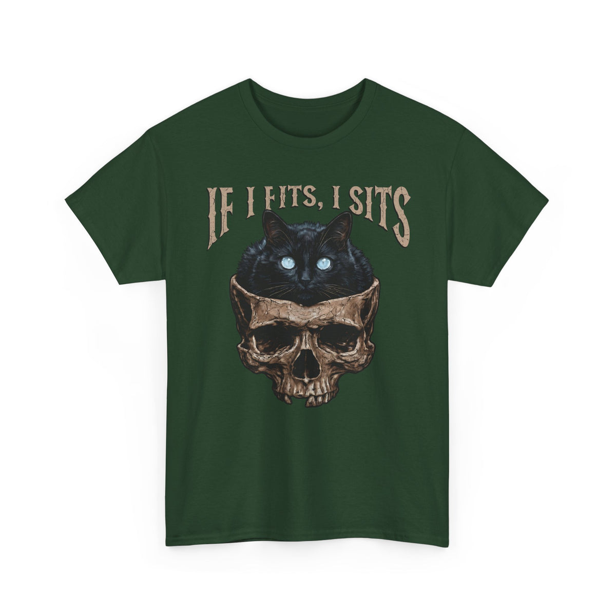 If I Fits I Sits Cat T-Shirt — Funny Gothic Black Cat Skull Graphic