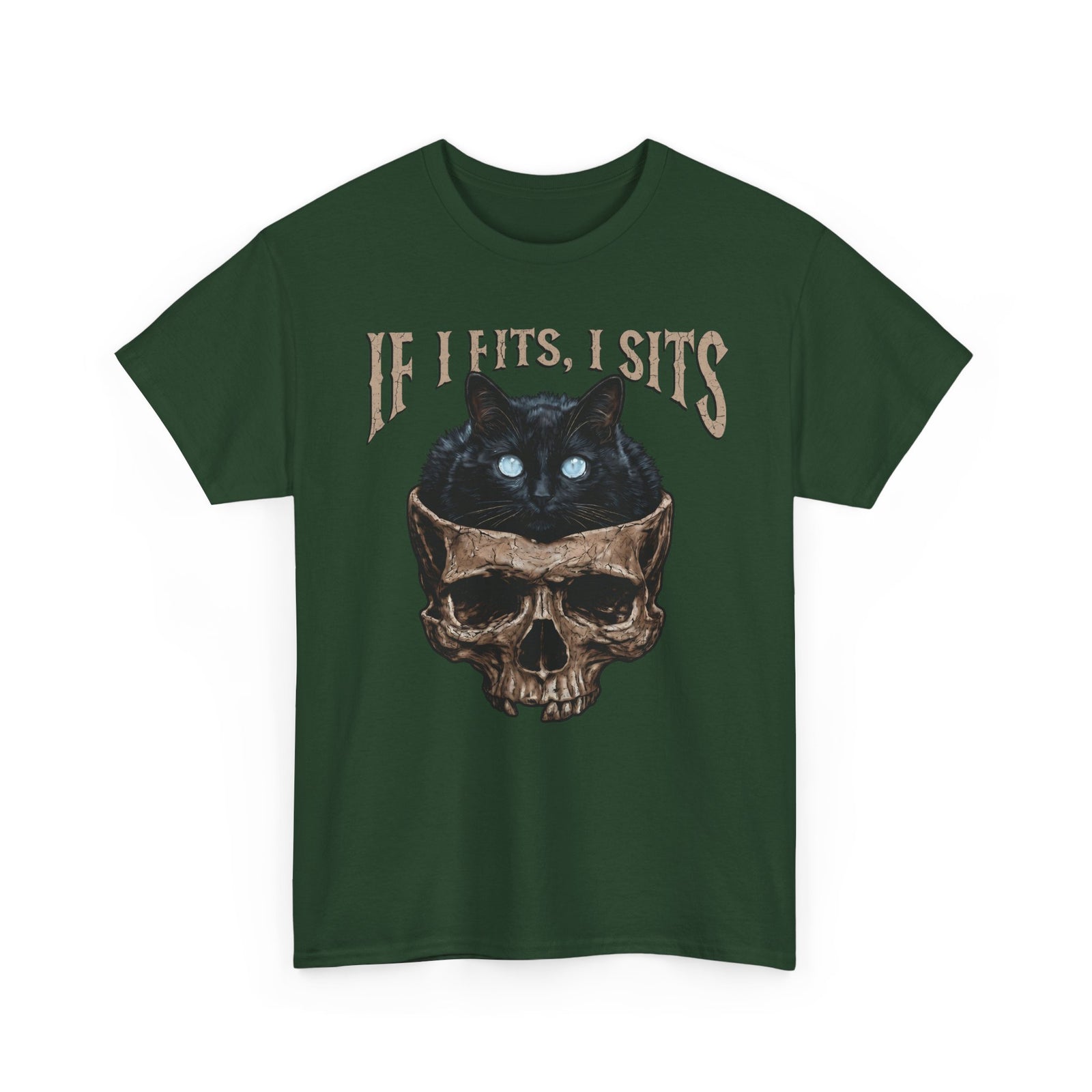 If I Fits I Sits Cat T-Shirt — Funny Gothic Black Cat Skull Graphic