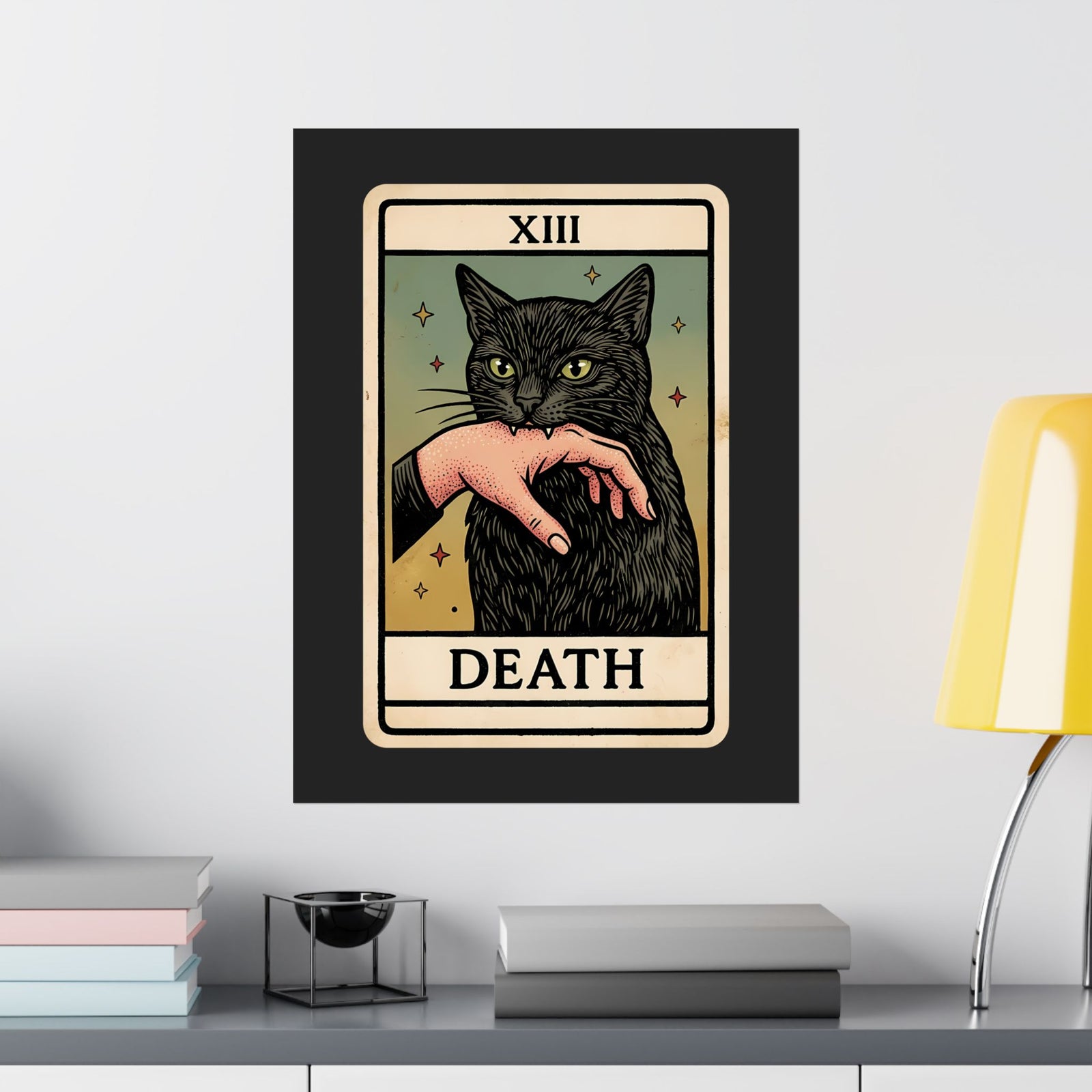 "Death" Tarot Card Black Cat Biting Hand Funny Poster