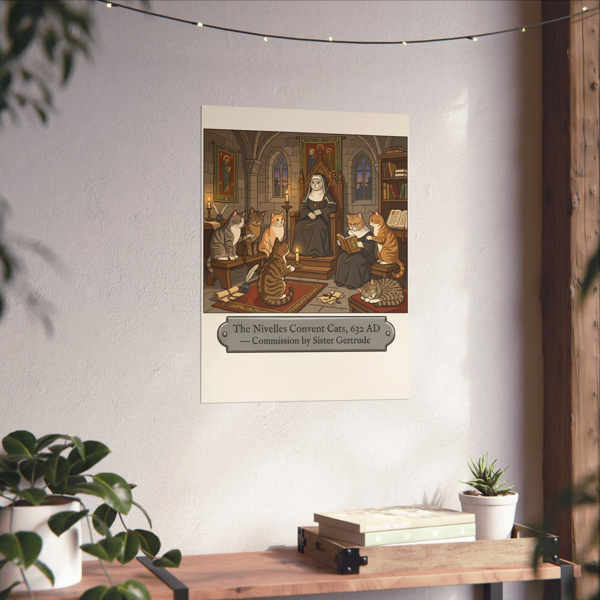Nivelles Convent Cats Poster — Vintage-Inspired Cat Illustration Poster