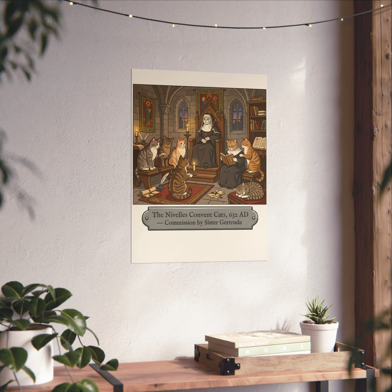 Nivelles Convent Cats Poster — Vintage-Inspired Cat Illustration Poster