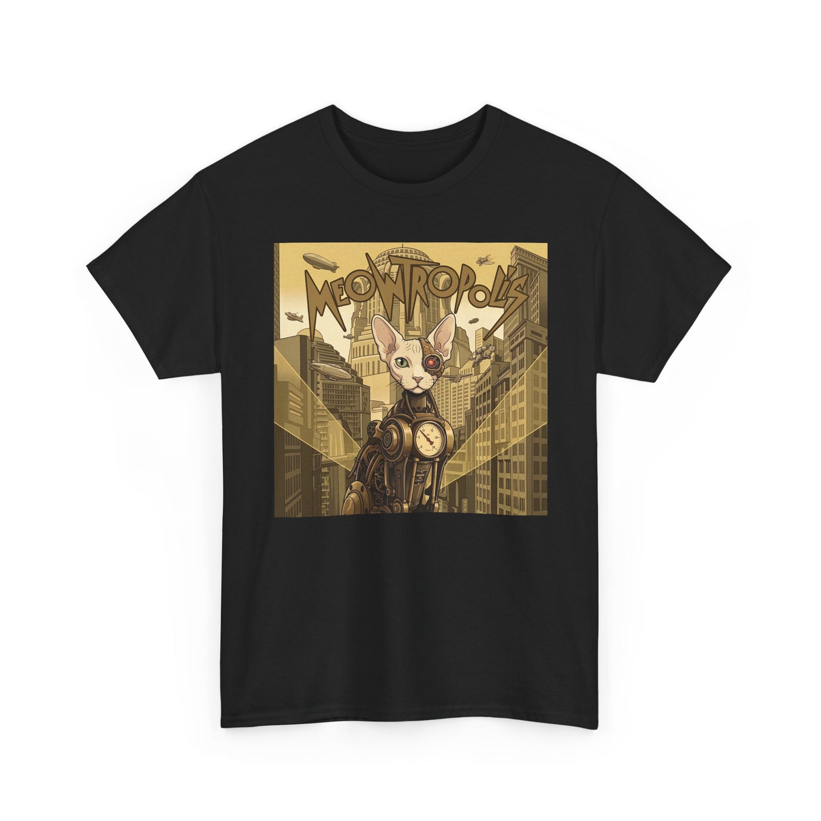 Meowtropolis Sci‑Fi Cat T-Shirt — Futuristic Cat Graphic Tee