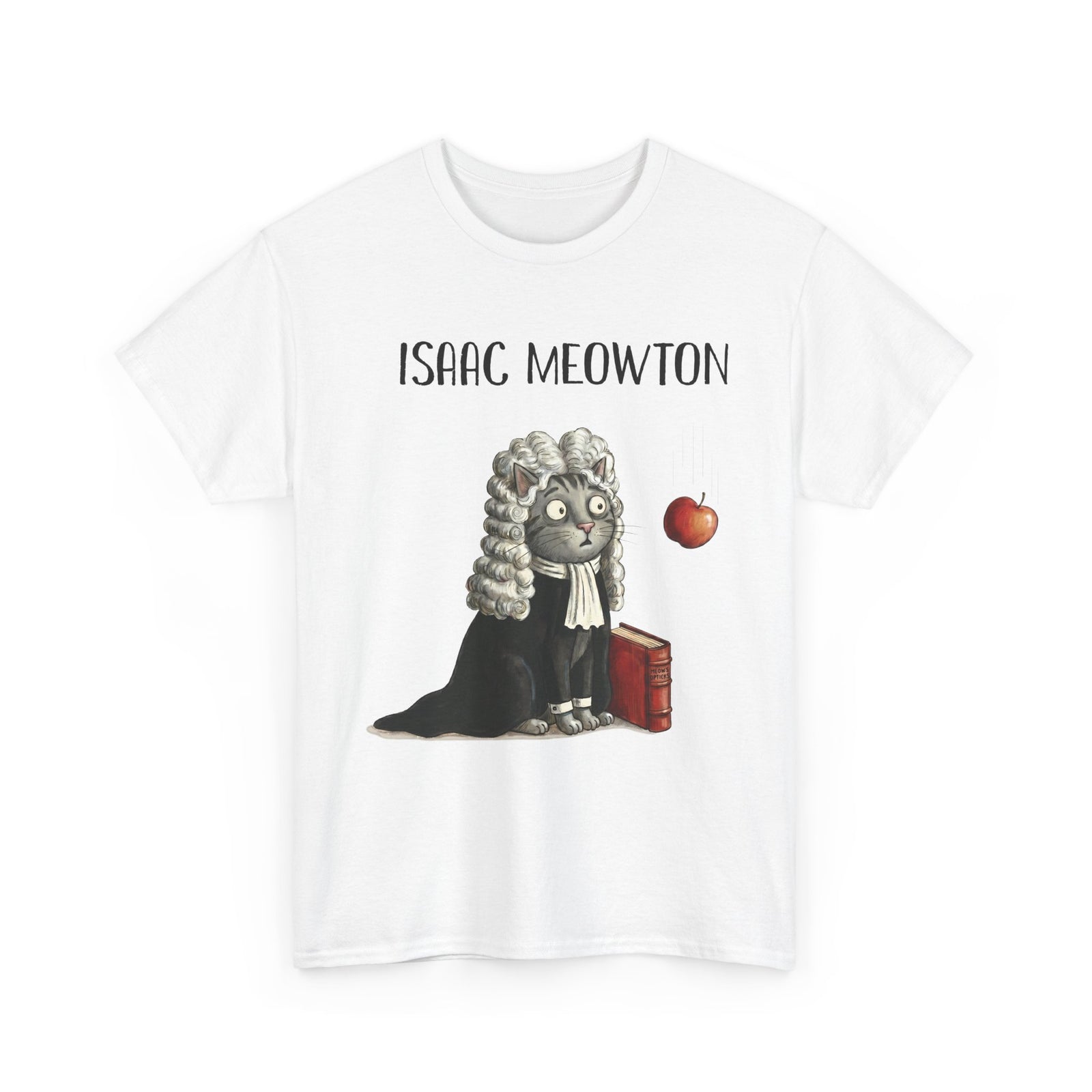 Isaac Meowton T-Shirt — Funny Science Pun Cat Gravity Graphic Tee