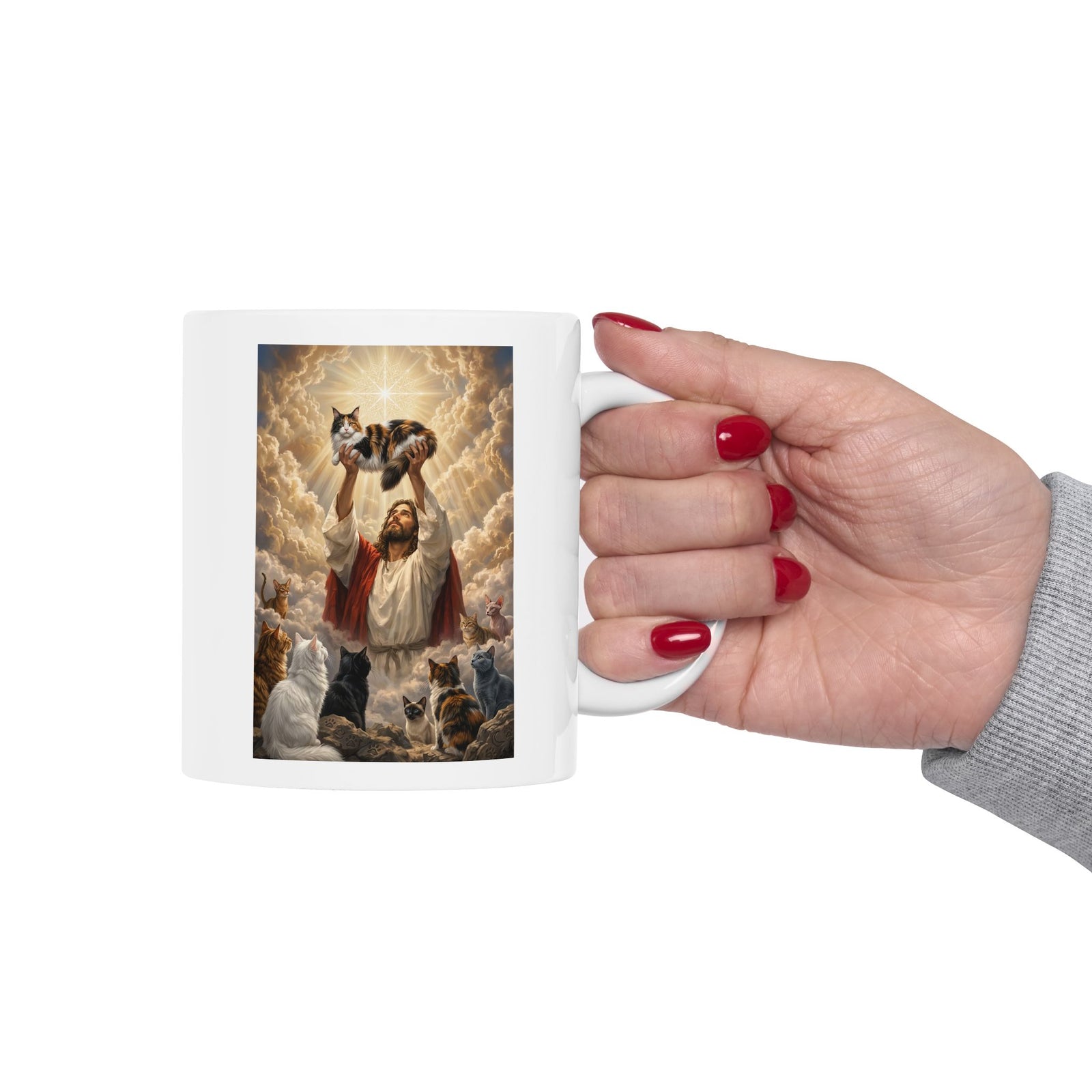 Jesus With Cats Ceramic Mug — Christian Cat Lover Mug