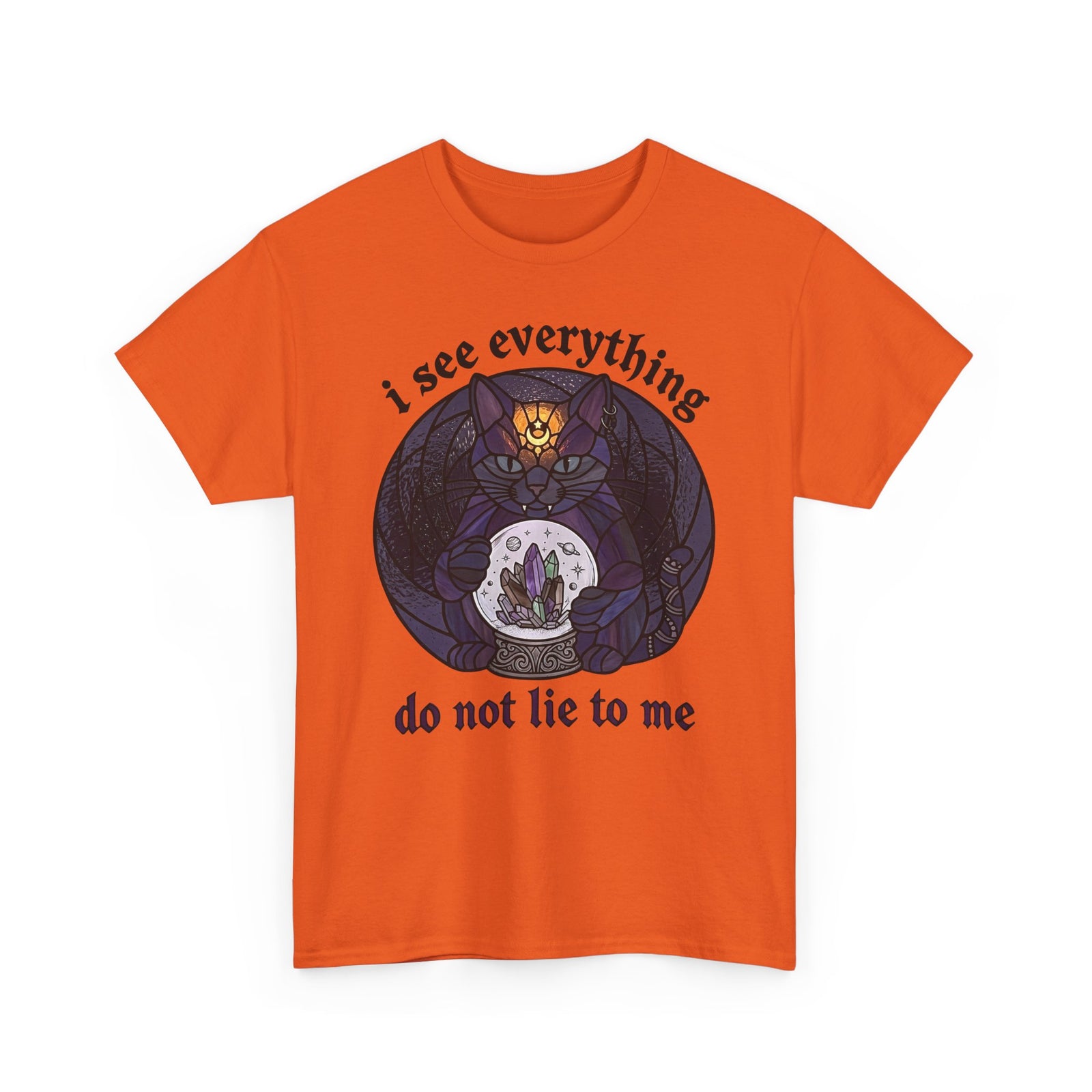 Mystic Fortune Teller Cat T-Shirt "I See Everything" Stained Glass Spiritual Kitten