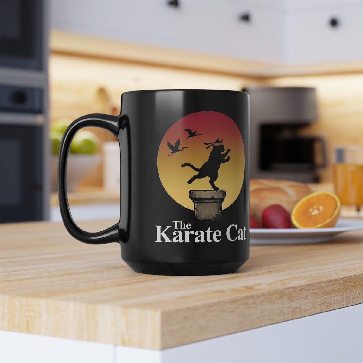 Karate Cat Black Mug — Funny Martial Arts Cat Mug