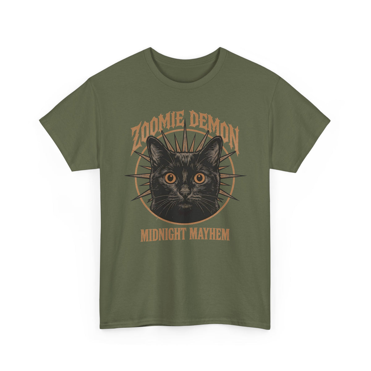 Zoomie Demon Cat T-Shirt — "Midnight Mayhem" Gothic Vintage Band Tee
