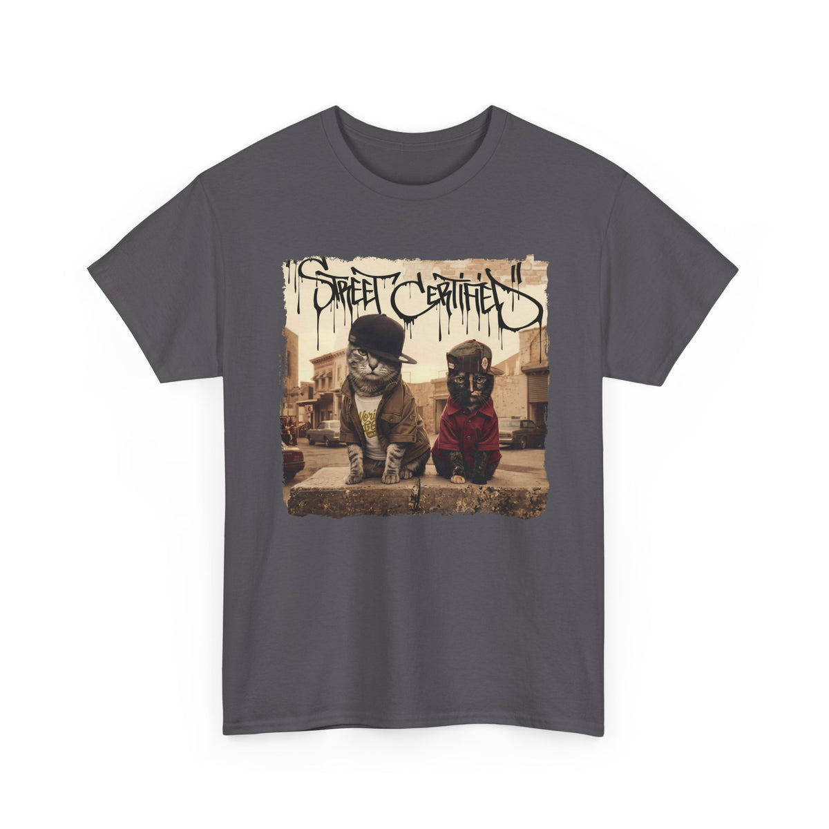 Funny Streetwear Cats "Street Certified" Retro Graphic Tee