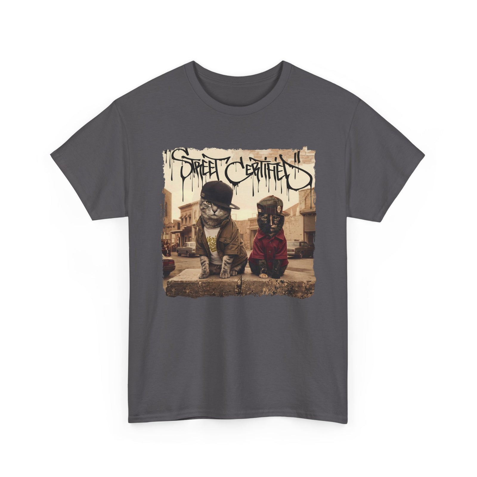 Funny Streetwear Cats "Street Certified" Retro Graphic Tee
