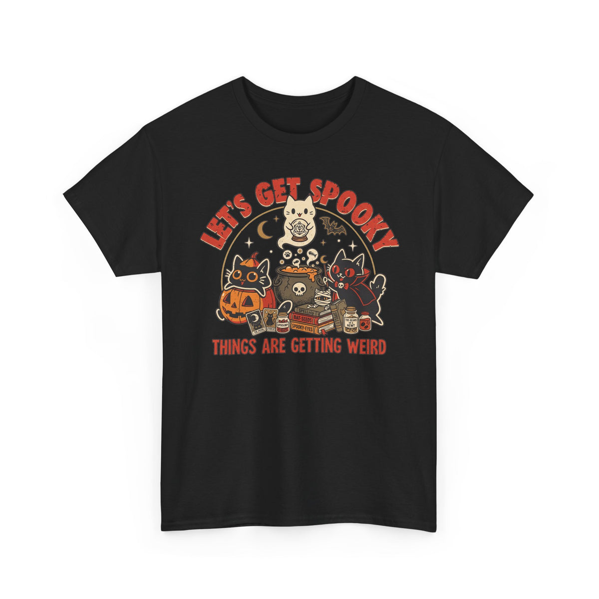 Let's Get Spooky T-Shirt — Cute Retro Halloween Cats &amp; Pumpkins Tee ("Things Are Getting Weird")