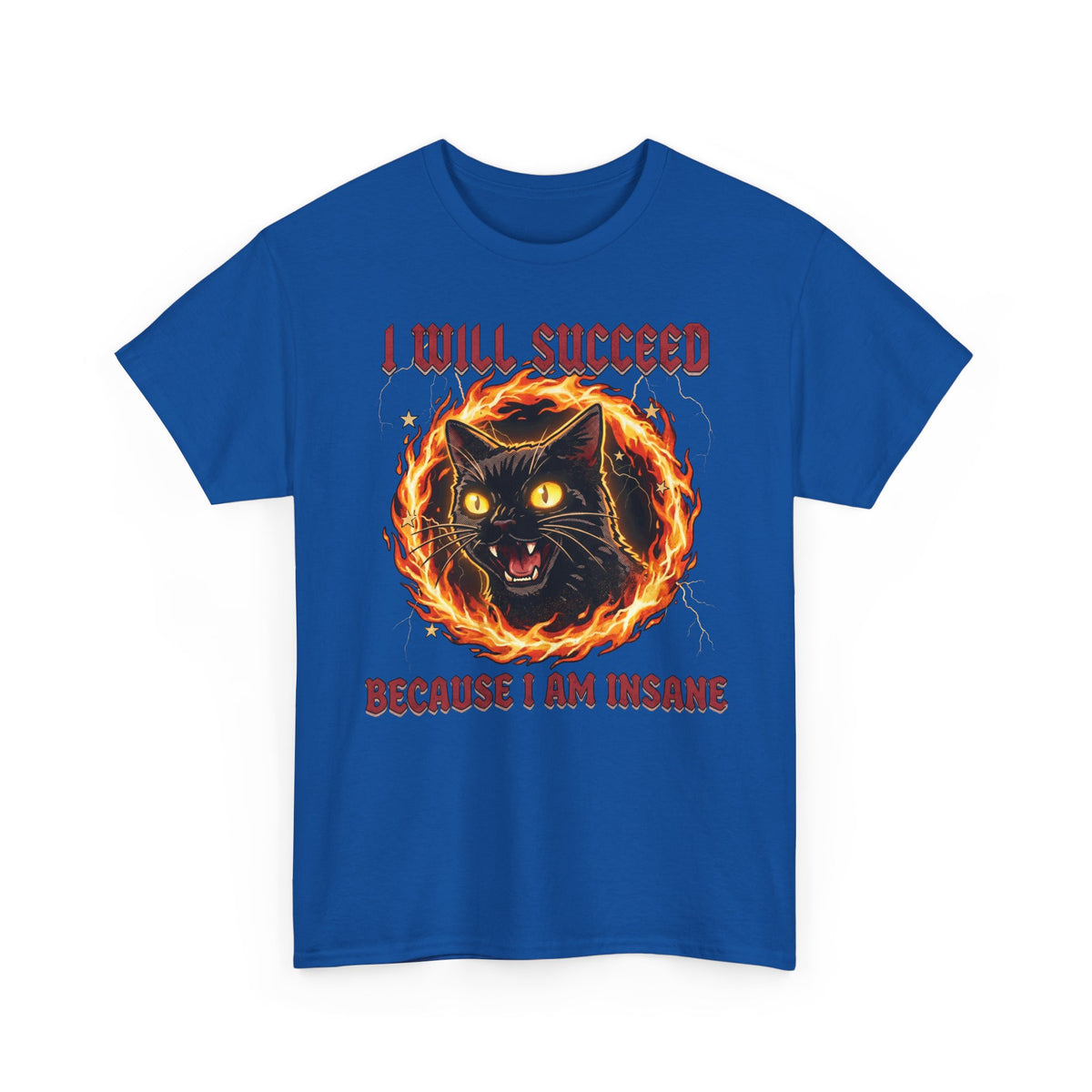 I Will Succeed Because I Am Insane T-Shirt — Heavy Metal Black Cat Graphic Tee
