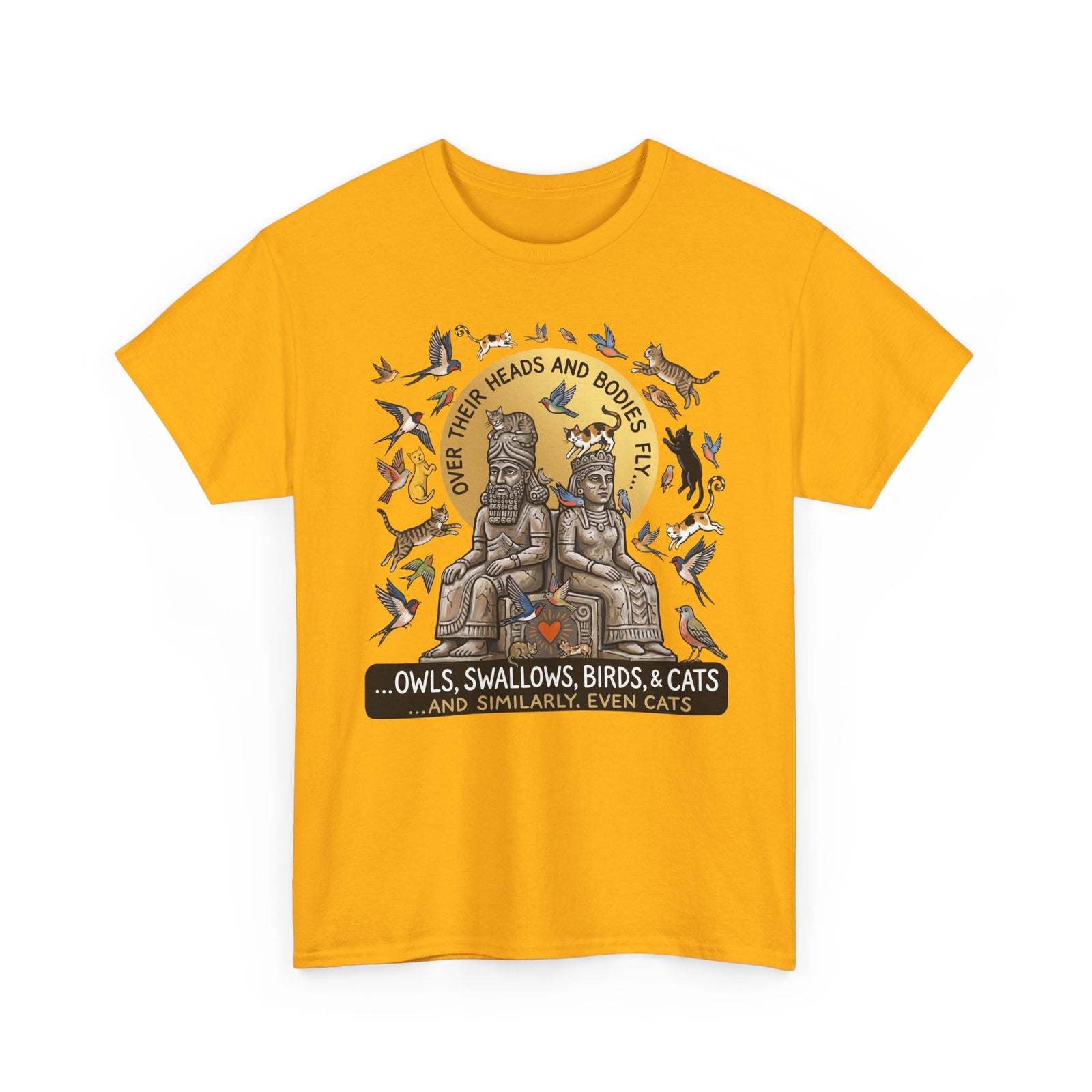 Birds & Cats Graphic T-Shirt — "Over Their Heads and Bodies Fly"