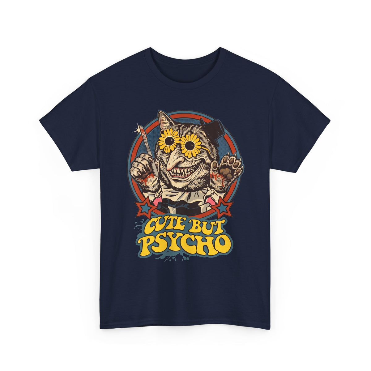Cute But Psycho Cat T-Shirt — Creepy Vintage Horror Feline Tee