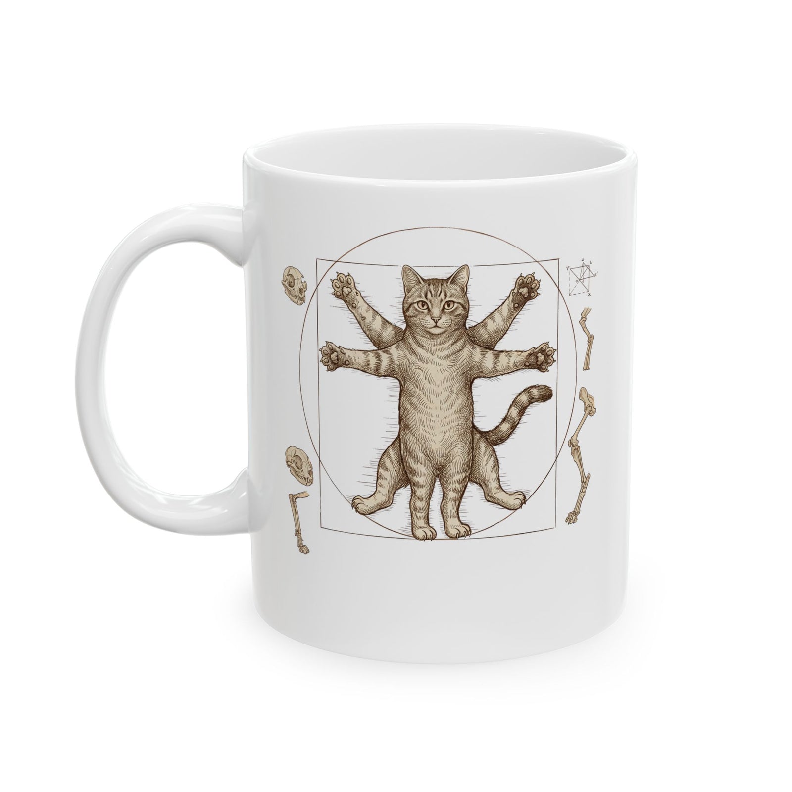 Vitruvian Cat Ceramic Mug — Anatomical Cat Art Mug