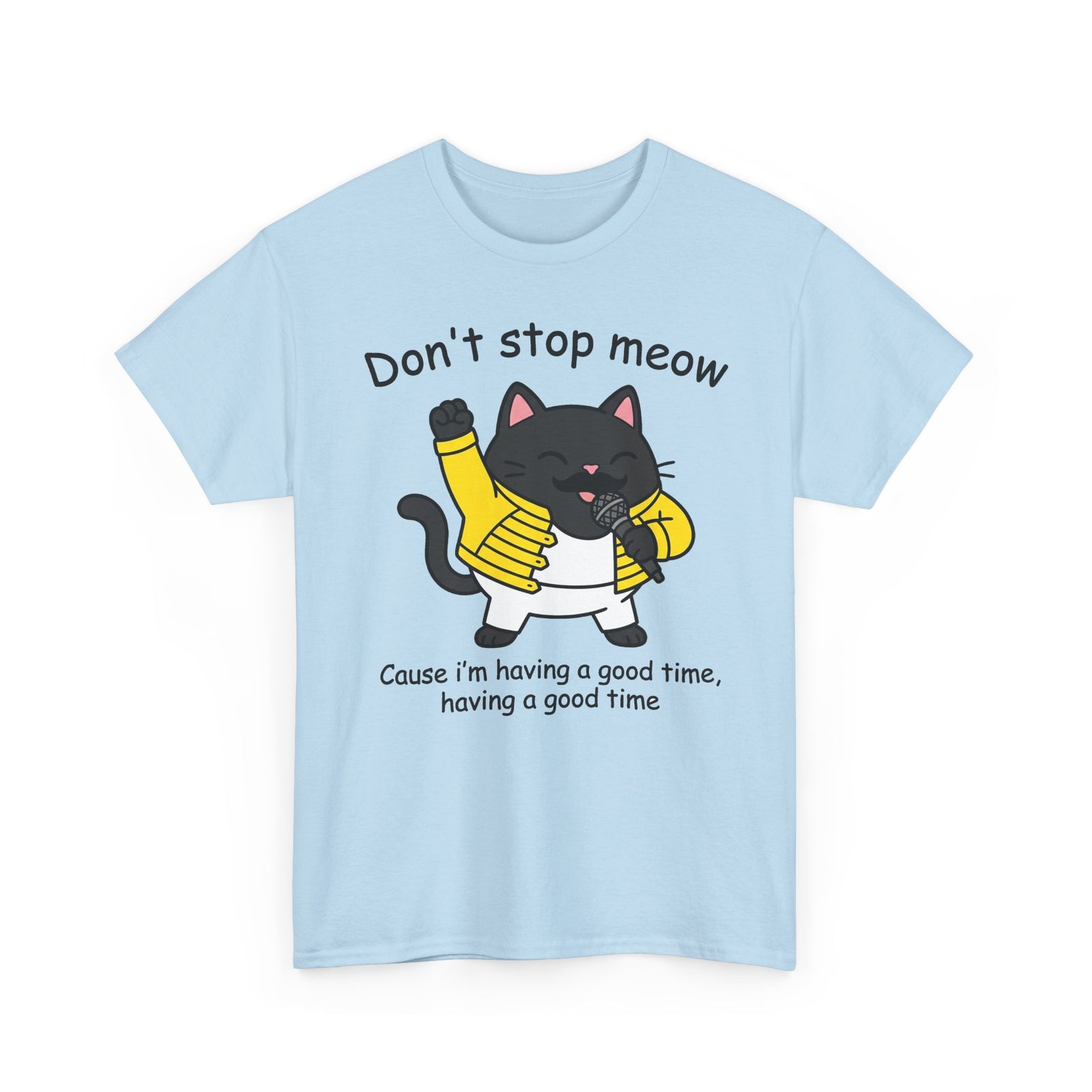 Cat T‑Shirt — "Don't Stop Meow" Cute Black Cat Singing Graphic Tee