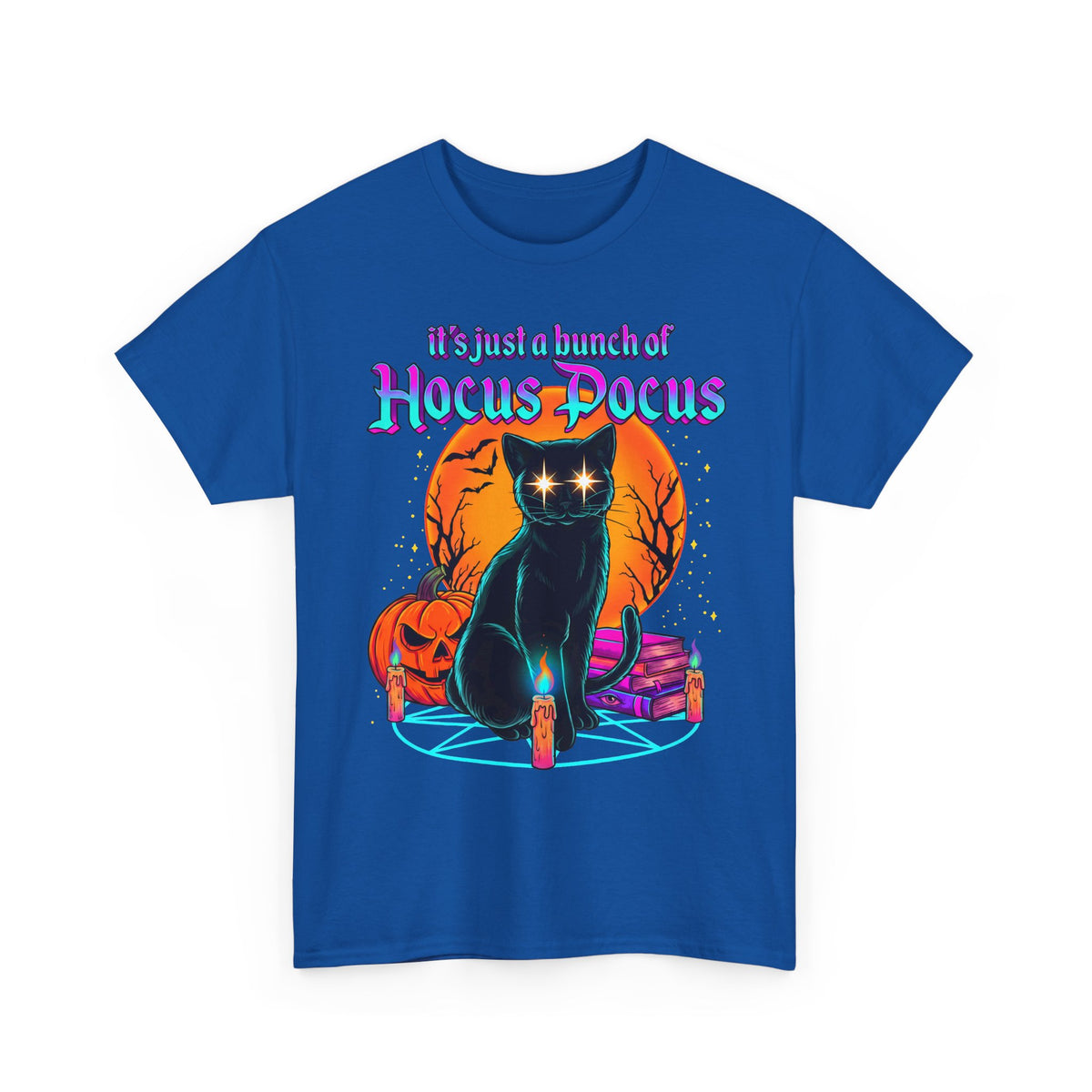 It's Just A Bunch Of Hocus Pocus Black Cat T-Shirt — Witchy Halloween Magic Tee
