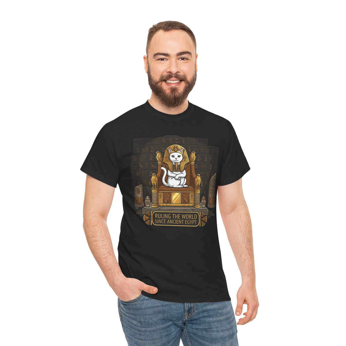 Cat Pharaoh Tee — "Ruling the World Since Ancient Egypt" Vintage Cat King T-Shirt