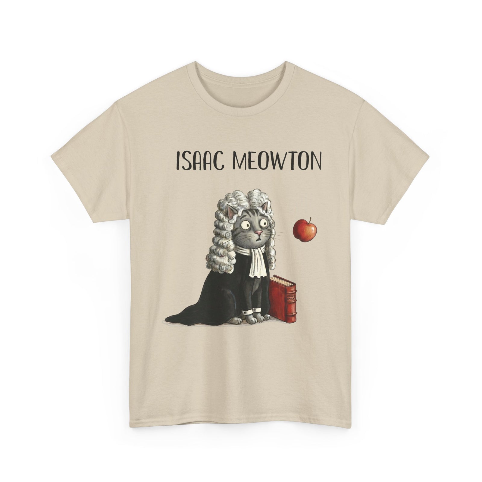 Isaac Meowton T-Shirt — Funny Science Pun Cat Gravity Graphic Tee