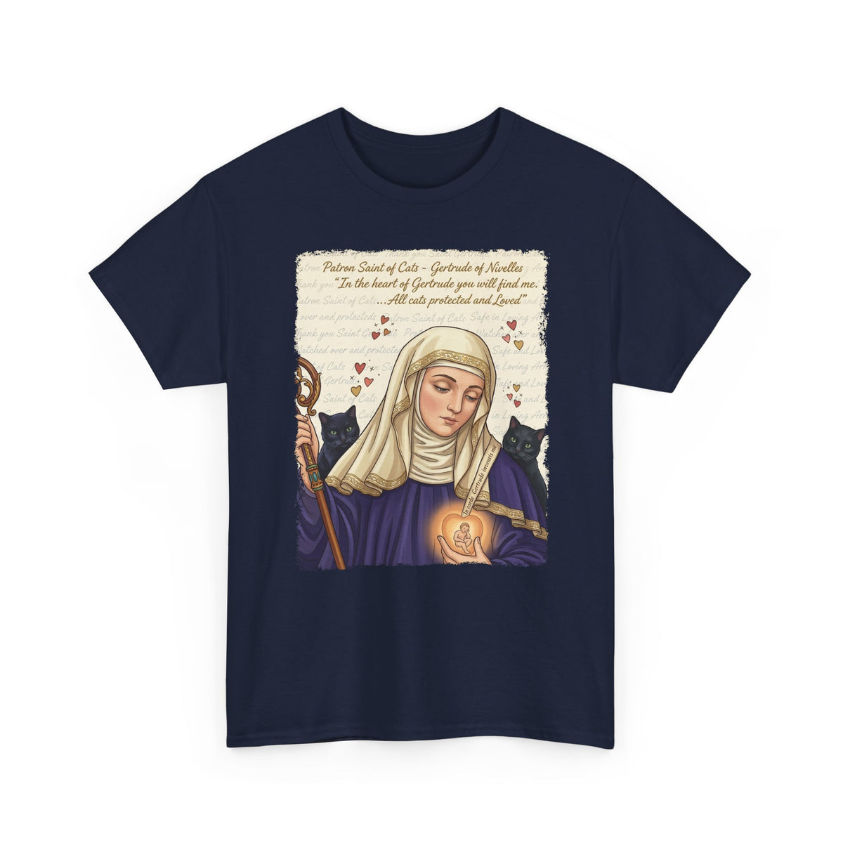 Gertrude of Nivelles "All Cats Protected and Loved" T-Shirt