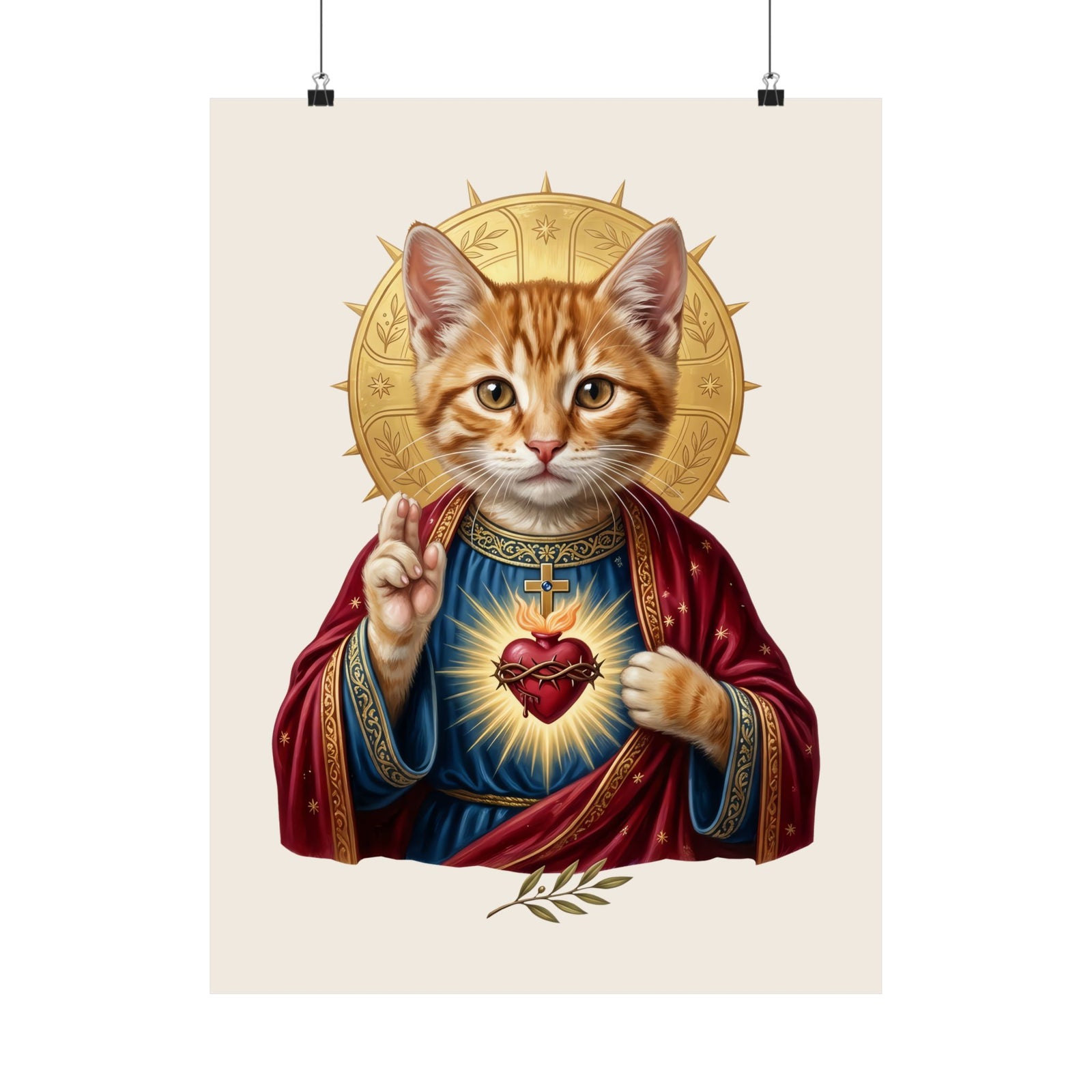 Sacred Heart Cat Poster — Christian Religious Cat Lover Graphic Poster