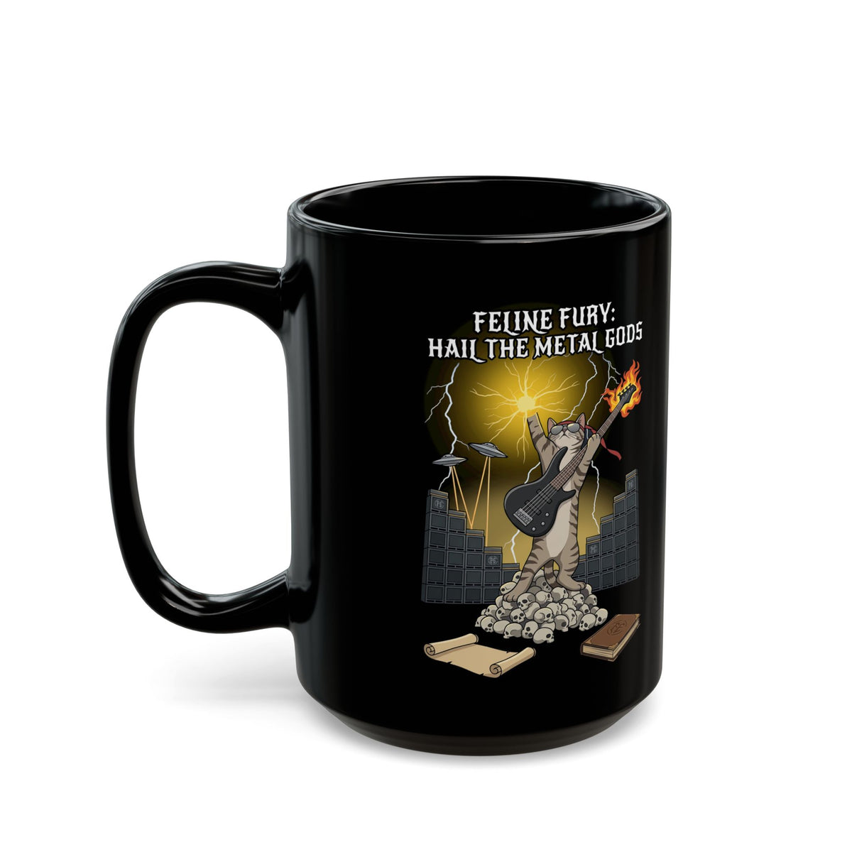 Felines Furry Black Mug — Cute Cat Graphic Mug for Cat Lovers