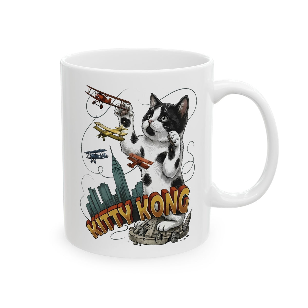 Kittie Kong Parody Cat Ceramic Mug — Funny Vintage-Style Cat Mug