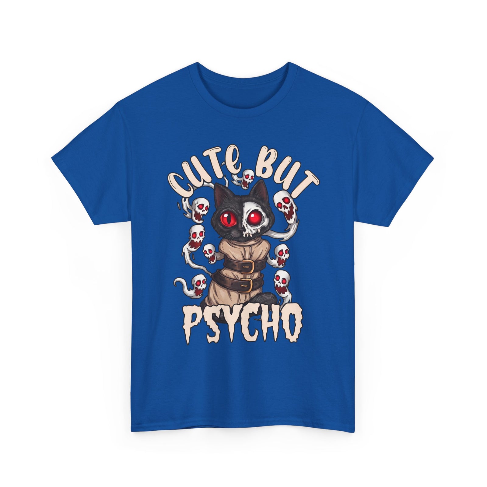 Cute But Psycho T-Shirt — Funny Straightjacket Black Cat Horror Tee