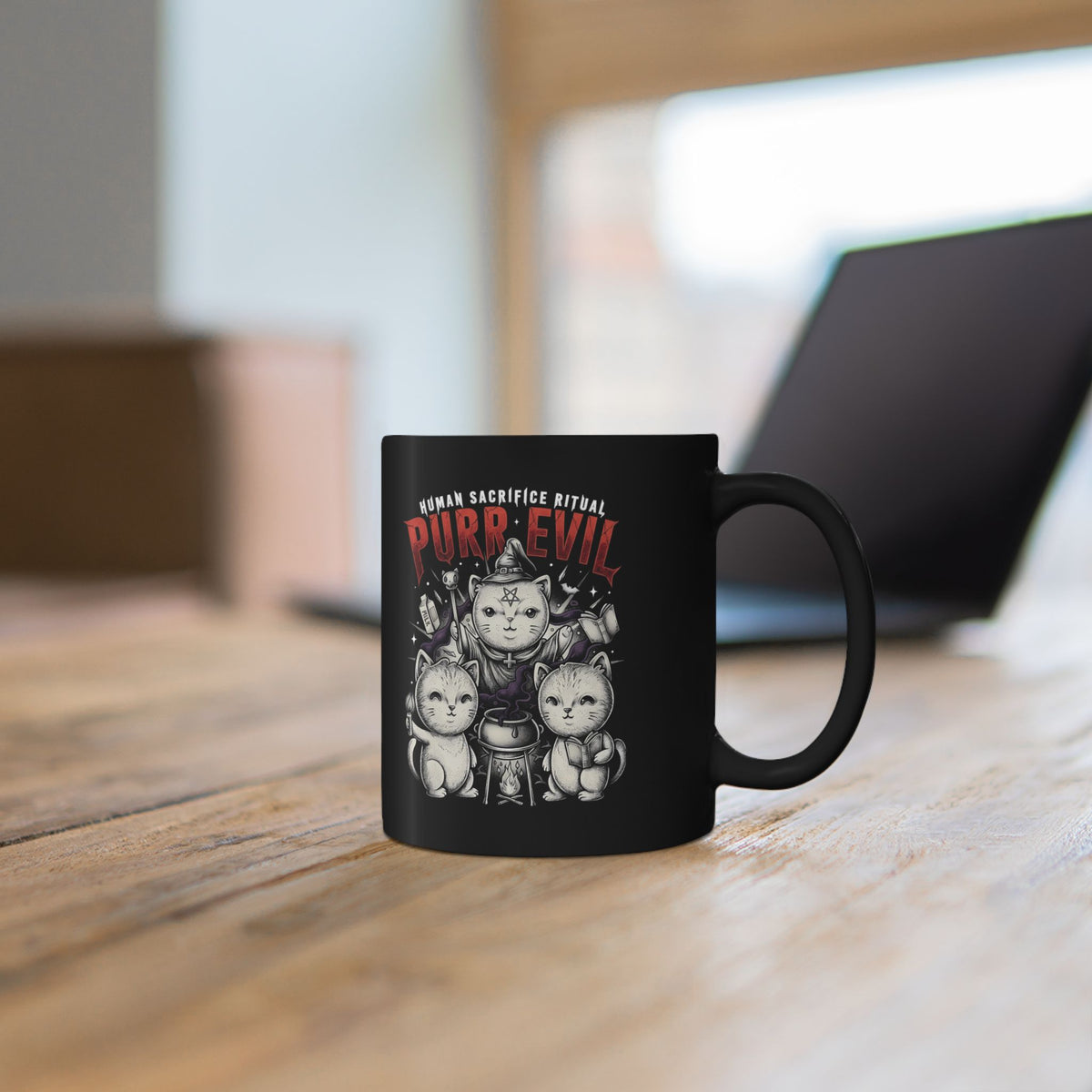 Purr Evil Witch Cats Black Mug — Spooky Alternative Magic Drinkware