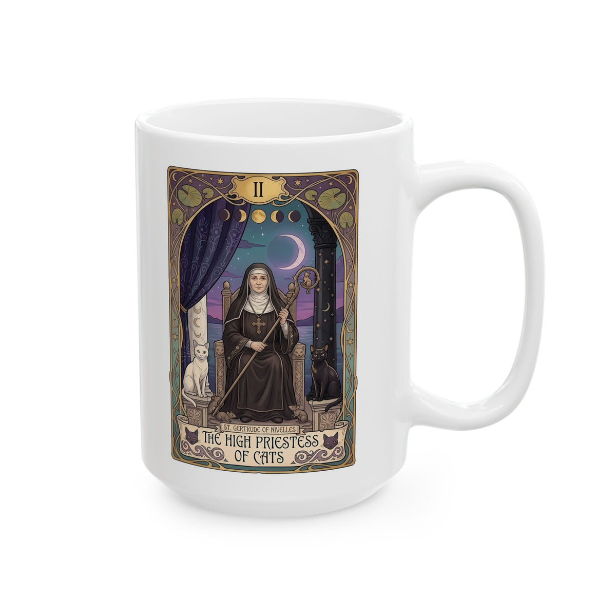 High Priestess of Cats Ceramic Mug — Mystical Cat Lover Mug