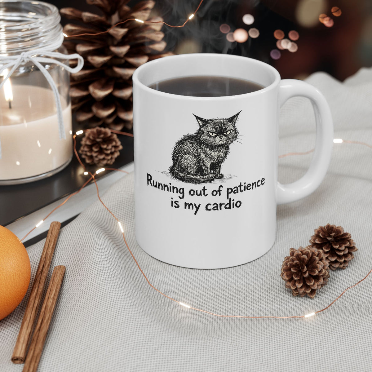Running Out Of Patience Is My Cardio Cat Ceramic Mug