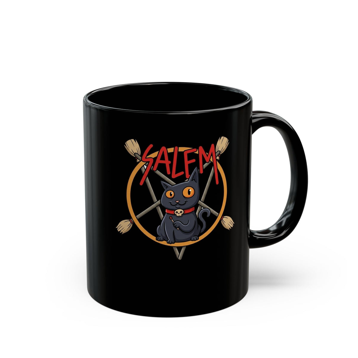 Salem Black Cat Black Mug — Spooky Vintage Cat Mug