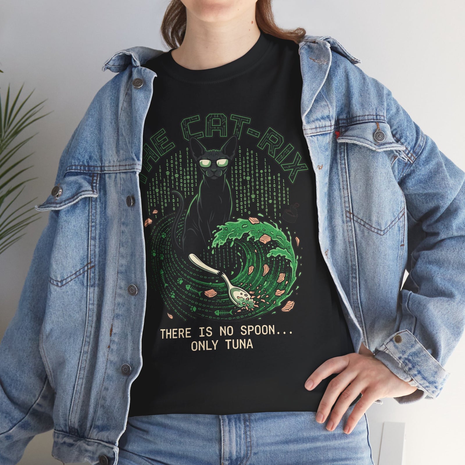 Cat T-Shirt — "There Is No Spoon... Only Tuna" Retro Wave Graphic Tee