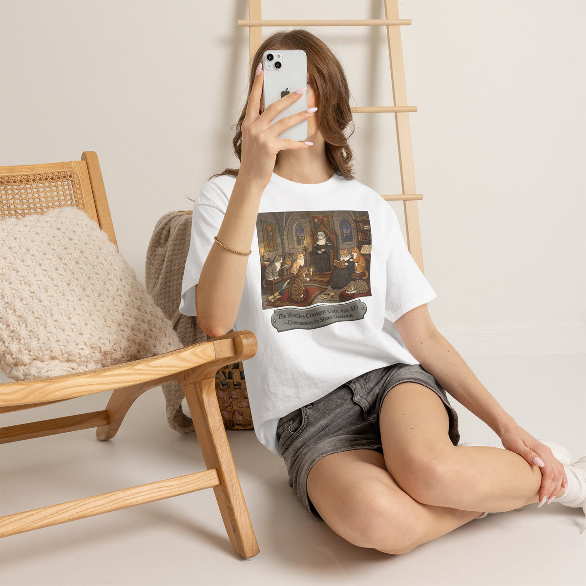 Nivelles Convent Cats T-Shirt — Vintage-Inspired Cat Illustration Tee
