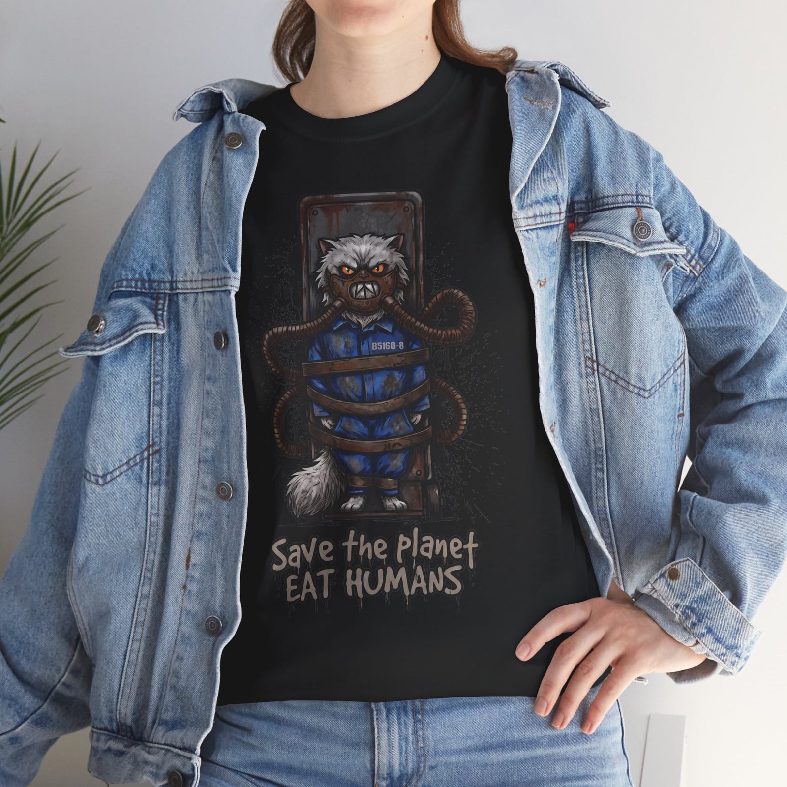 Save The Planet Eat Humans Cat T-Shirt — Horror Movie Parody Tee