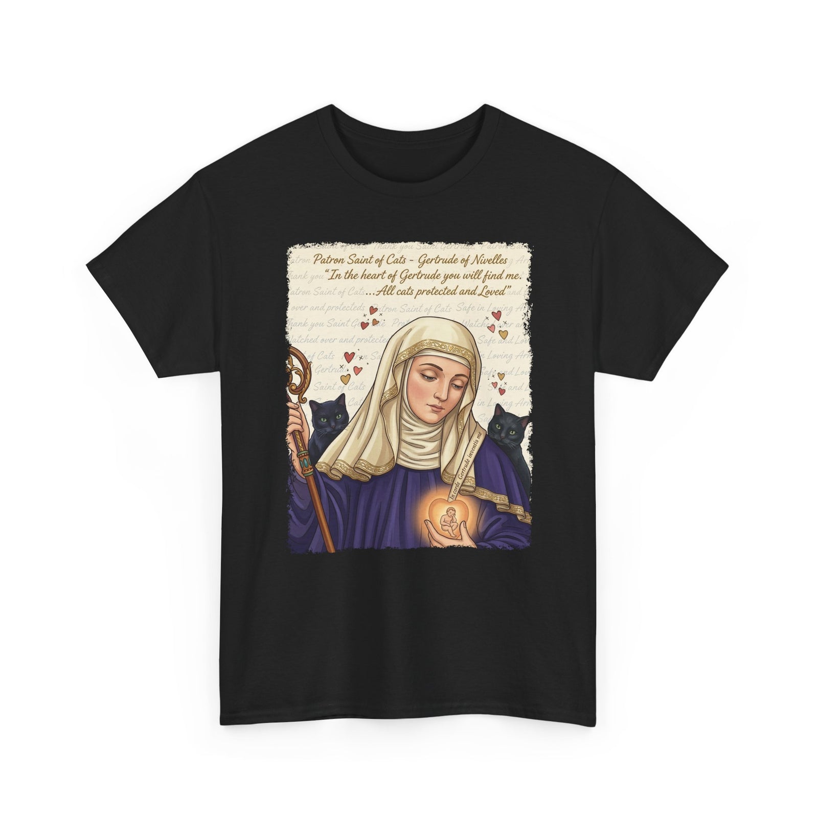 Gertrude of Nivelles "All Cats Protected and Loved" T-Shirt