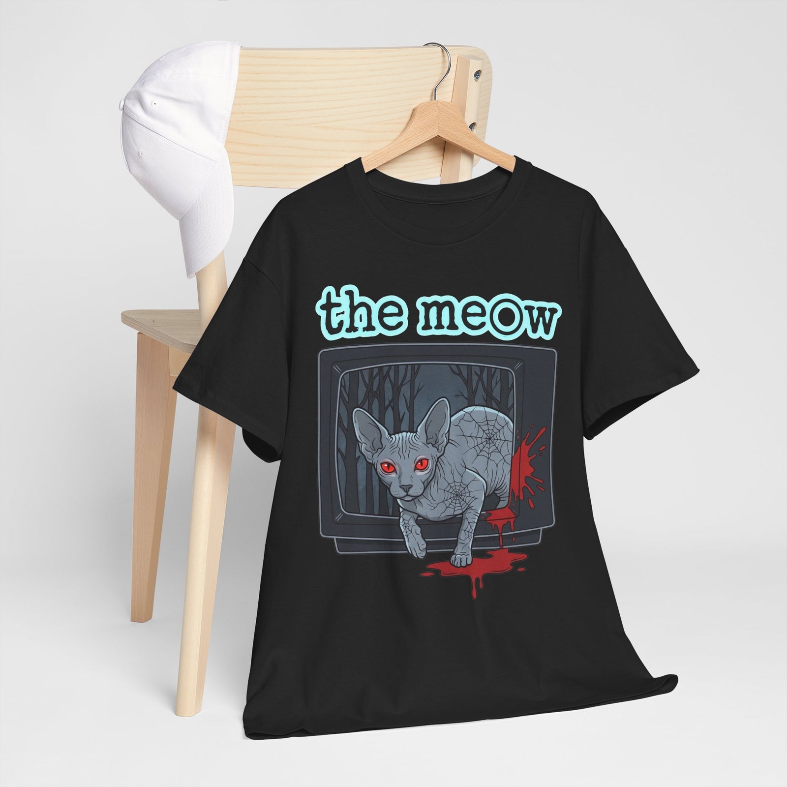 The meow Creepy Cat TV Horror T-Shirt