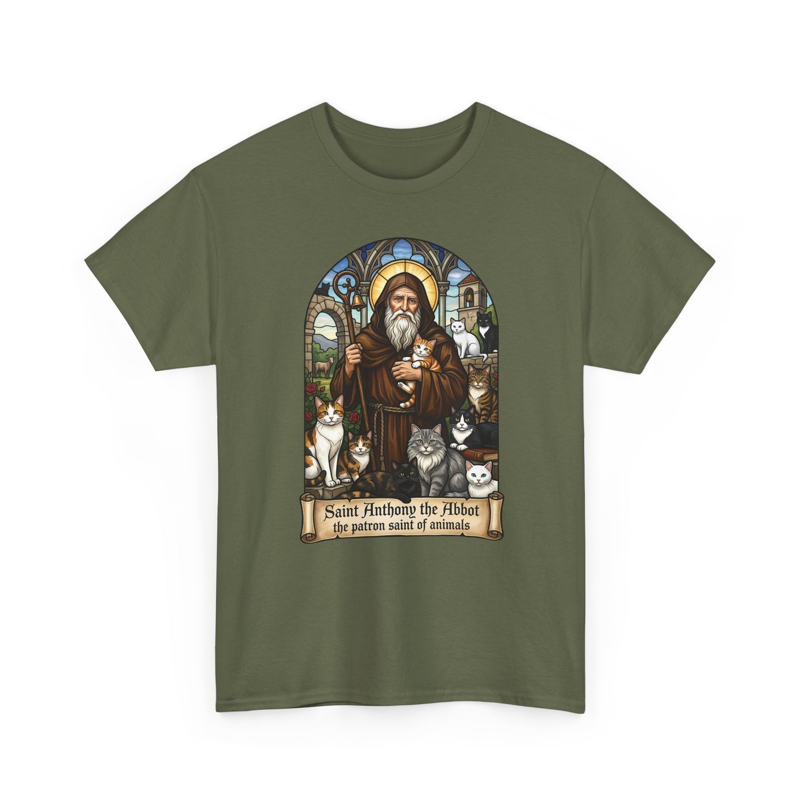 Saint Anthony the Abbot Cat T-Shirt Patron Saint of Animals Shirt