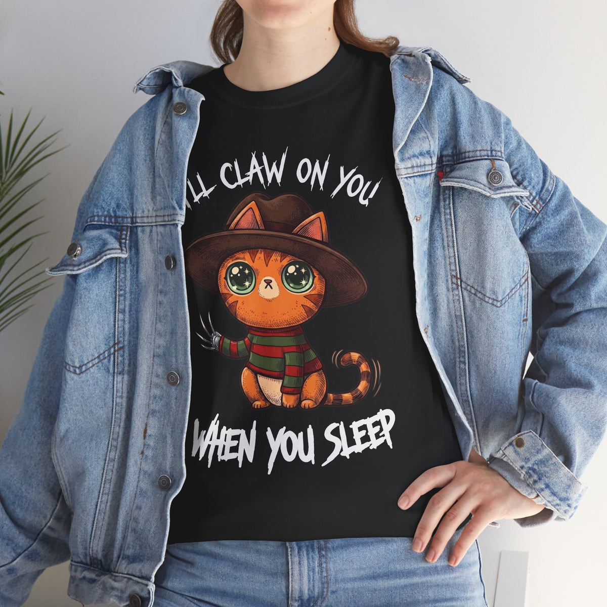 I'll Claw On You When You Sleep Freddy Cat T-Shirt — Horror Movie Parody Tee